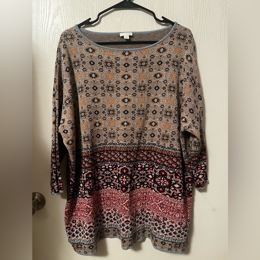 J Jill Linen Cotton Oversized Boho 3/4 Sleeve Slit Hem Size M